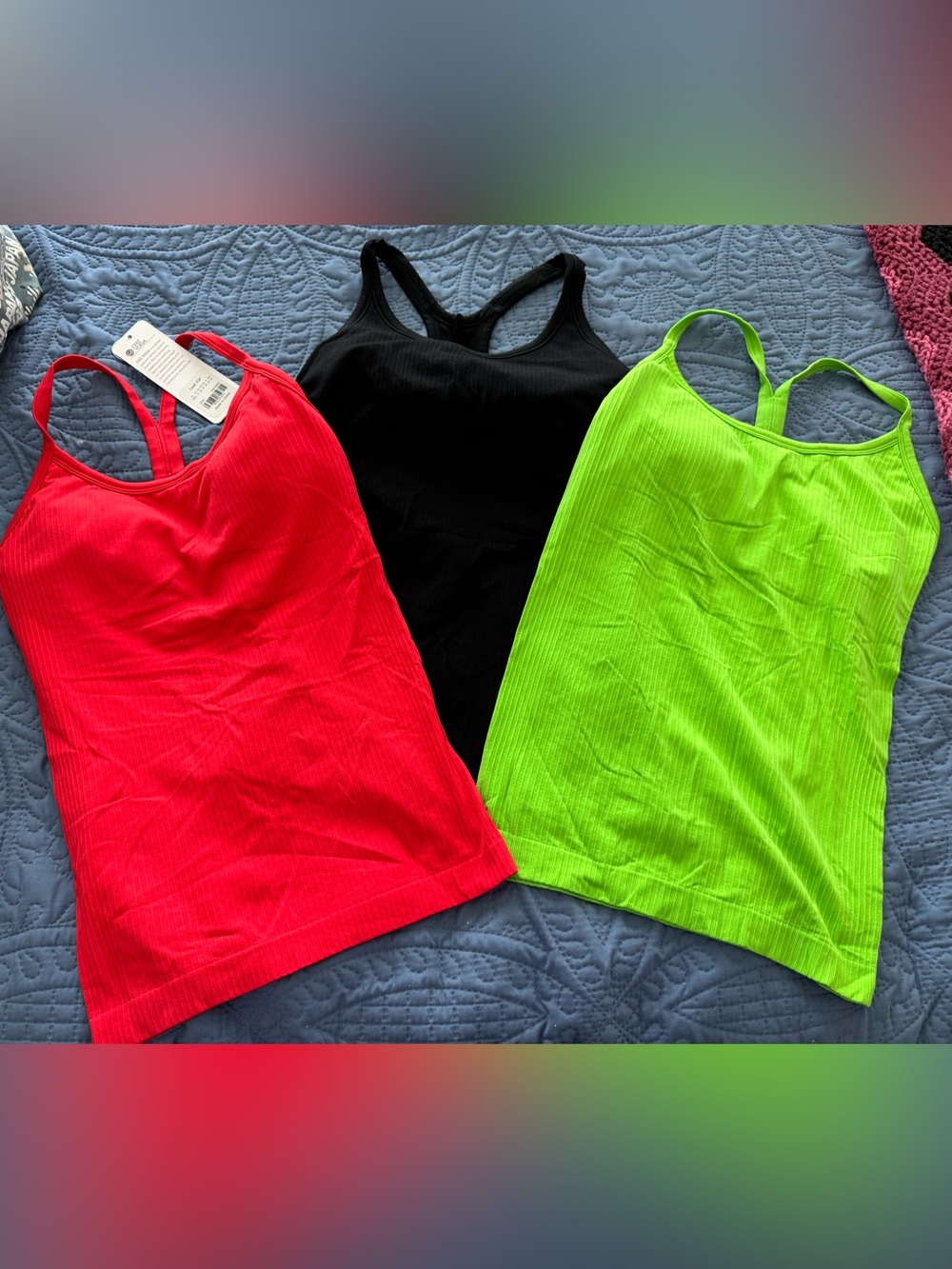CRZ YOGA Ribbed Scoop Tank Tops - Red, Black, Neon Green Size Small